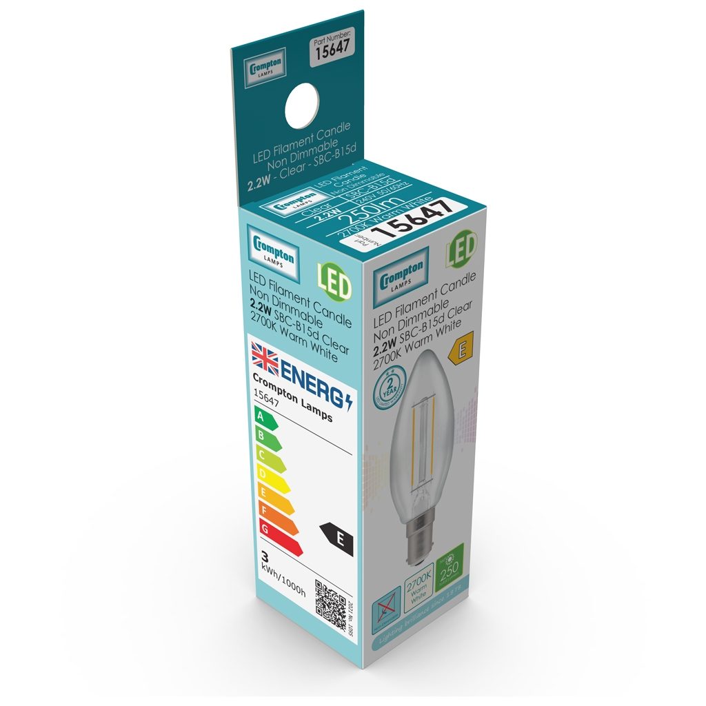 15647-product-net - LED Candle Filament Clear • 2.2W • 2700K • SBC-B15d