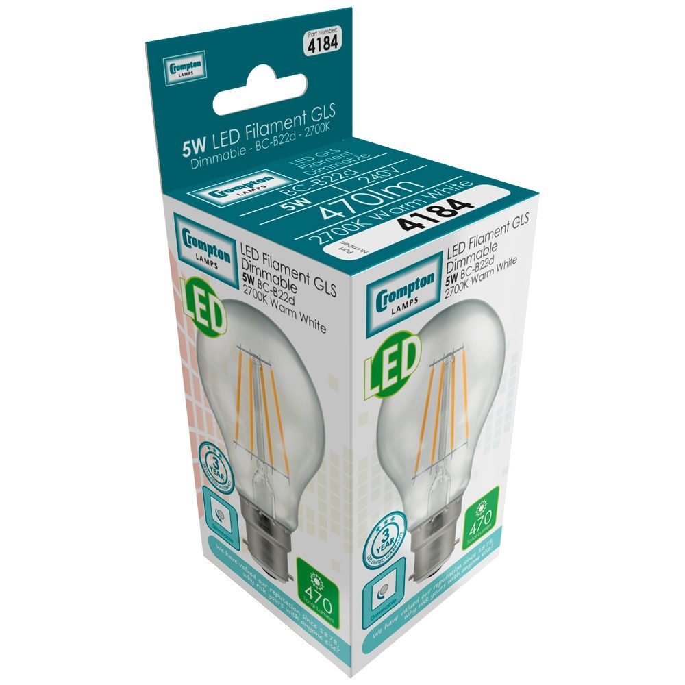 4184 - LED GLS Filament Clear 5W Dimmable 2700K BC-B22d