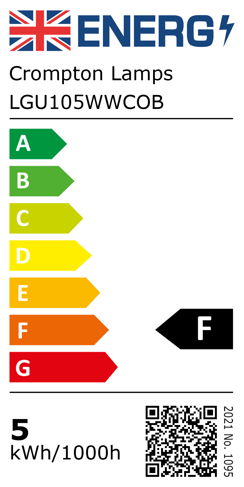 New 2021 Energy Rating Label: Stock Code LGU105WWCOB